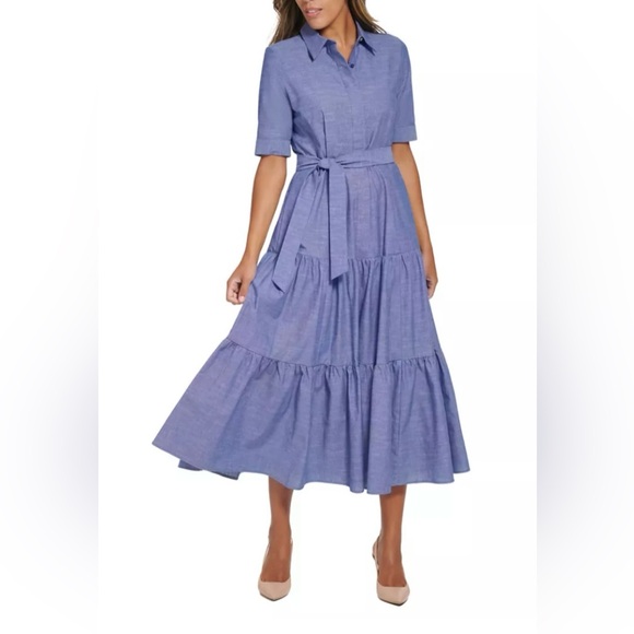 Calvin Klein Dresses & Skirts - CALVIN KLEIN collared belted dress midi